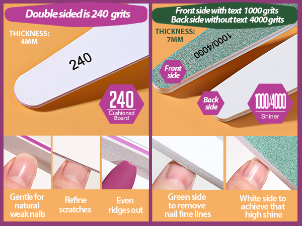 240 grits nail file and 1000/4000 grits nail buffer