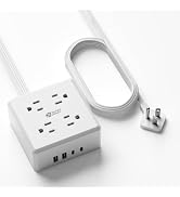 SUPERDANNY 5Ft Extension Cord, Flat Plug Power Strip Surge Protector | 900J, 4 Outlets & 4 USB (2...