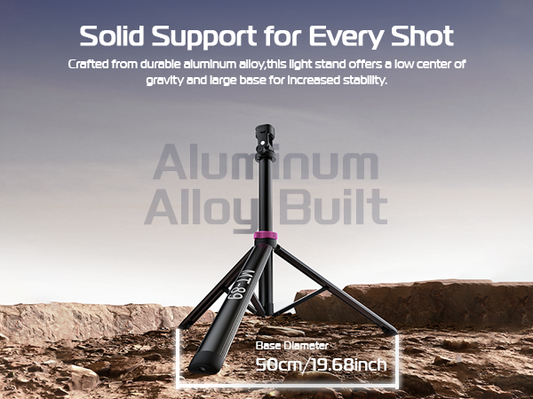 this light stand easily connects to lights, compact cameras, phone clamps, and action cameras.