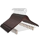 Quality Wooden Skirt Hangers with Clips Smooth Solid Wood Pants Hangers with Durable Adjustable M...