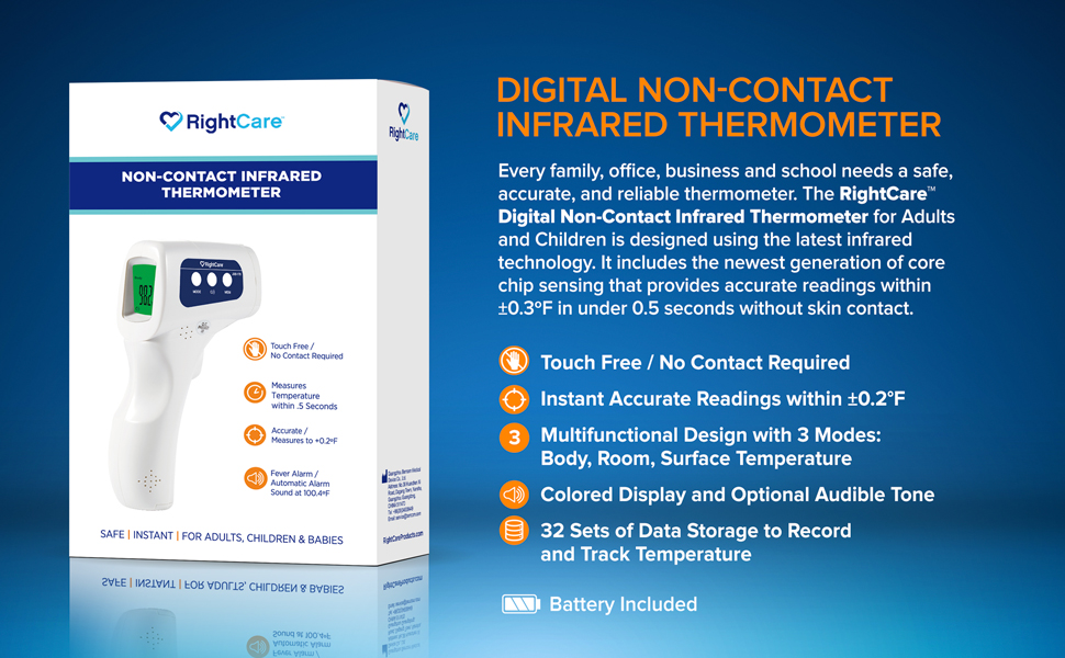 Infrared thermometer touchless no contact temperature fever children adults body surface room