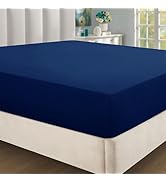 MOONLIGHT20015 Navy Fitted Sheet Full Size - Ultra-Soft Hotel Quality 1800 Brushed Microfiber 16 ...