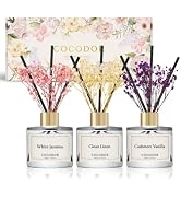 COCODOR Real Flower Reed Diffuser Set of 3/Clean Linen,Cashmere Vanilla,White Jasmine/1.6oz Each ...