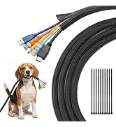 Delamu 10ft - 1/2 inch Cable Sleeve Cord Protector from Pets No Chew, Split-Braided PVC Wire Loom...