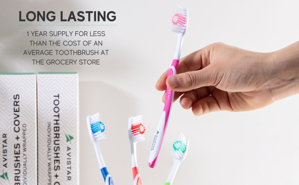 Bulk Toothbrushes with Cover Caps, Individually Wrapped Disposable Travel Toothbrush
