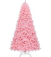 YITAHOME Prelit Pink Hinged Christmas Tree 6ft with 250 Warm White Lights | Hinged Pine Christmas...