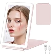FUNTOUCH Rechargeable Travel Makeup Mirror with Light, 2000mAh Portable Makeup Mirror with 3-Colo...