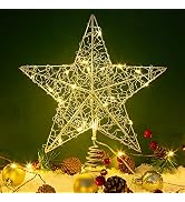 Silver Christmas Tree Topper Star 10 Inch Xmas Tree Timer Decoration with 20 LED Light, Fit for G...