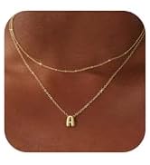 Bubble Letter Necklace Gold Layered Initial Necklaces for Women 14K Gold Plated Pendant Necklaces...