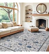 BYYVOO 10 x 12 Area Rug - Floral Living Room Area Rug Washable Vintage Rugs Low Pile Non Slip Car...