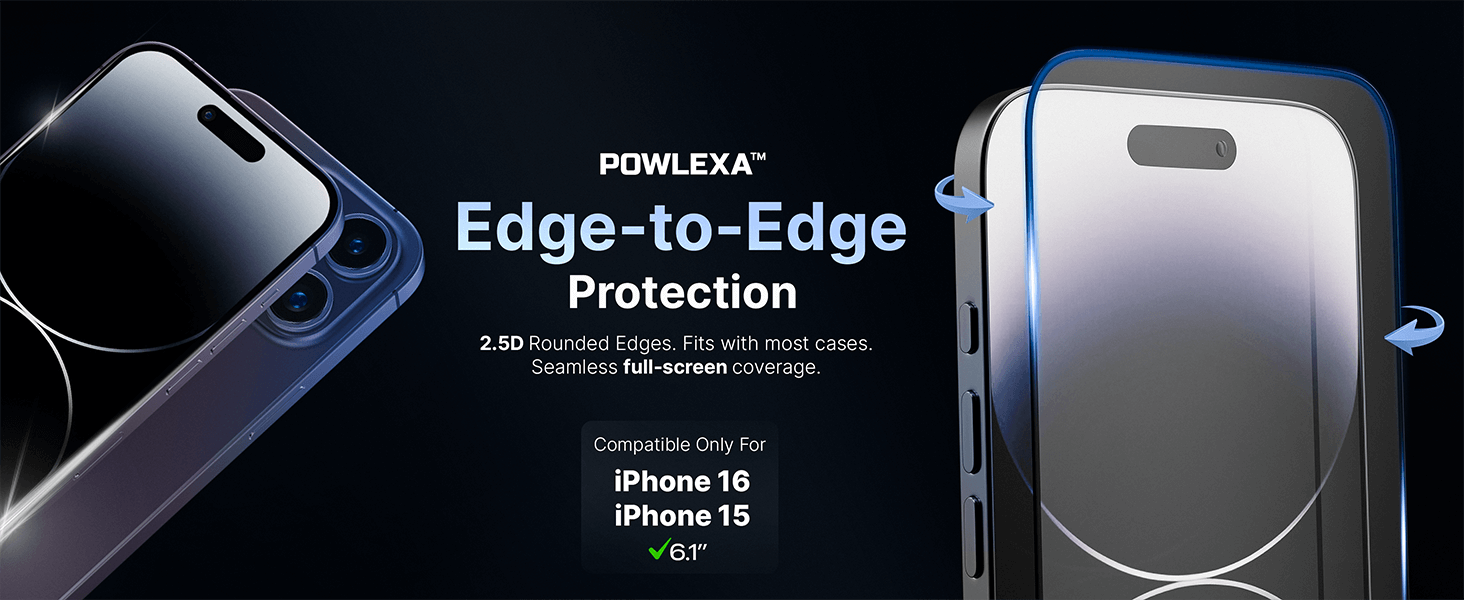 Powlexa iPhone 16 screen protector with 9H tempered glass edge-to-edge protection
