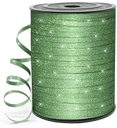 HimBen 500 Yards 3/16" Glitter Curling Ribbon Green, Balloon String Curly Ribbon 1 Roll for Gift ...