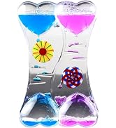 Blue Pink Double Heart Liquid Motion Bubble Drip Oil Hourglass Timer Clock Gift Double Heart Liqu...