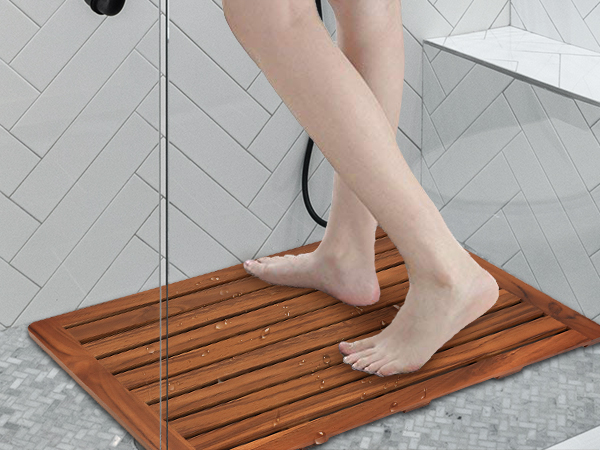 teak bath mat