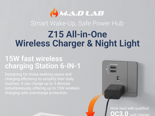 Z11 all-in-one wireless charger with night light