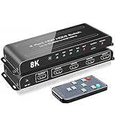 ROOFULL 4 Ports 8K HDMI 2.1 Switch 4 in 1 Out 8K@60Hz 4K@120Hz HDMI Switcher Selector with Remote...