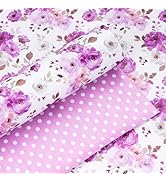 Yarcony Reversible Floral Wrapping Paper Roll, Purple Flower Gift Wrapping Paper, Watercolor Rose...