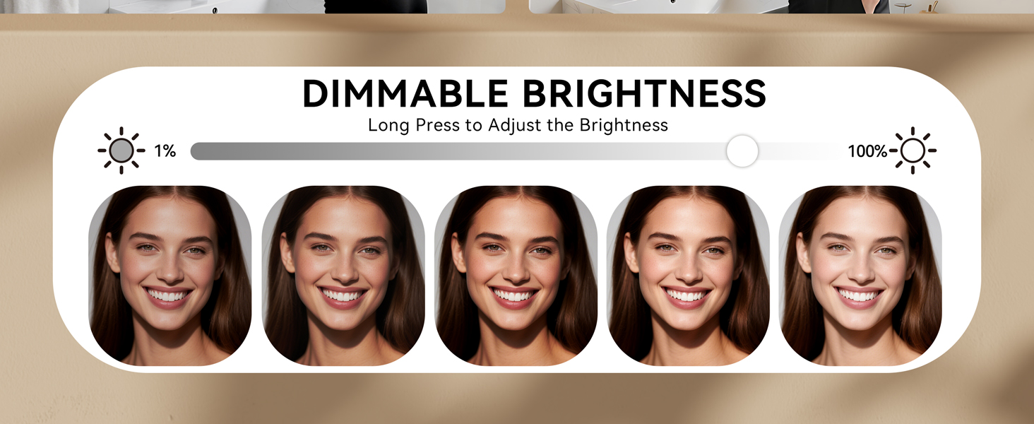 Long-press touch control for stepless brightness from 1% to 100%