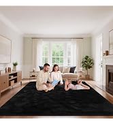 Mhyup Black Area Rugs 9x12 Living Room Bedroom, Fluffy Large Rug Soft Shag Non-Slip Carpet for Ki...