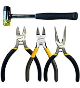BOOSDEN 4-Piece Pliers Set Including 25mm Rubber Hammer, 5" Wire Cutters, 5" Needle Nose Pliers, ...