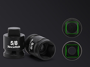 Tapered Male Square Drive and Chamfered Female Square Drive, aligns socket to fastener quickly. I
