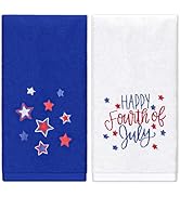 JarThenaAMCS 2Pcs Patriotic Hand Towels 4th of July Decor Red Blue White Star Embroidered Cotton ...