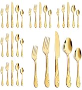 Seeshine Gold Silverware Set for 6, 30-Piece Stainless Steel Flatware Set, Shiny Gold Metal Cutle...
