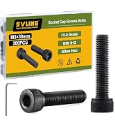 SVLING M3-0.5 x 30mm Bolt, 200PCS M3 Hex Socket Head Cap Screws Bolts, 12.9 Grade Alloy Steel, Fu...