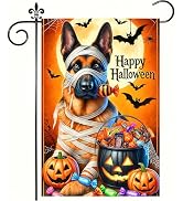 BlissYard Halloween German Shepherd Garden Flag 12 x 18 Inch | Pumpkin Dog Artwork | Double-Sided...
