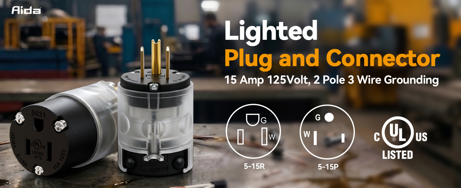 plug and connector 15amp 2pole wire grounding