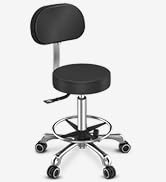 TASALON Rolling Stool with Back Support, Black Makeup Vanity Stool Chair, Adjustable Desk Chairs ...