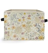 Ghoaoivo Watercolor Wildflower Storage Box Bins, Vintage Cottagecore Botanical Floral Collapsible...