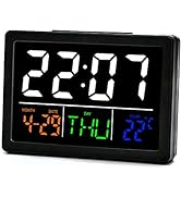 Digital Alarm Clock with Snooze, with 5.3" Large Time Display, Temperature Detect, Adjustable Ala...