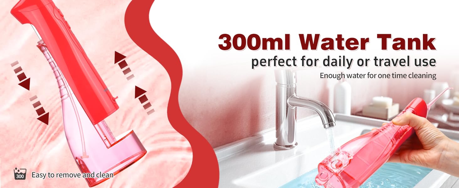TOVENDOR electric water flosser with 300ML large water tank easy to remove and clean