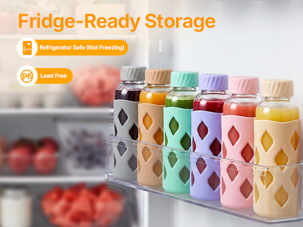 glass juice bottles with lids and straws 16oz, leak proof, bpa free