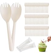 Bioudell 100Pcs Medium White Sporks Disposable, 5.4 Inch Individually Wrapped Plastic Fork Spoon,...