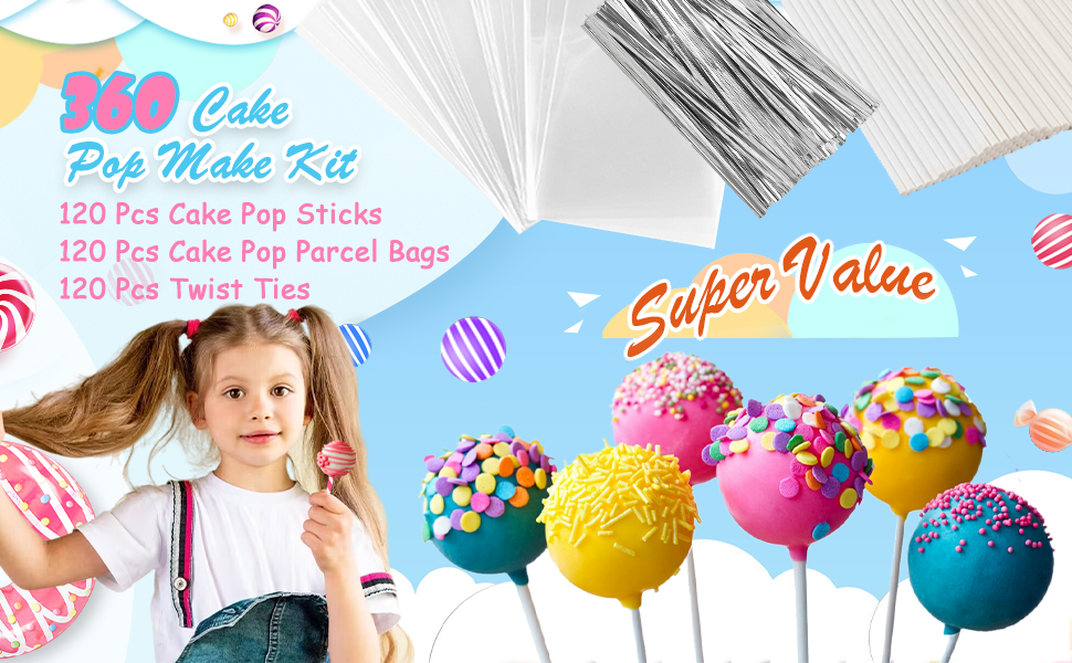 6 inches Cake Pop Sticks Cake pop bags with Ties