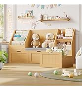 FOTOSOK 55.1’’ Kids Bookshelf with Reading Nook, Toy Storage Organizer with Seat Cushion and 3 Mo...