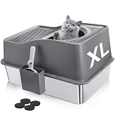 SOUJOY Stainless Steel Cat Litter Box with Lid, Extra Large Top Entry Litter Boxes for Big Cats, ...