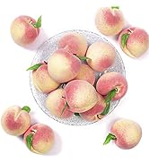 HAKACC Artificial Fruit Peach, 12PCS Fake Peaches Lifelike Pink Peach with Green Leaves Simulatio...
