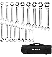 Egofine 18pc MM/Metric Ratcheting Wrench Set, 6 mm - 24 mm Chrome Vanadium Steel Combination Tool...