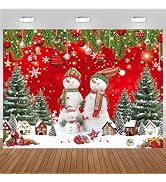CHAIYA 8x6ft Christmas Red Backdrop Merry Christmas Snowman Theme Xmas Kids Adults Party Decorati...