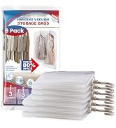 Hanging Vacuum Storage Bags, 6 Pack Large Hanging Space Saver Bags, Vacuum Sealed for Clothes Sui...