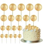 ASTARON 20 Pcs Ball Cake Topper Decorations Mini Balloons Cake Topper Sticks Glitter Gold Balls C...