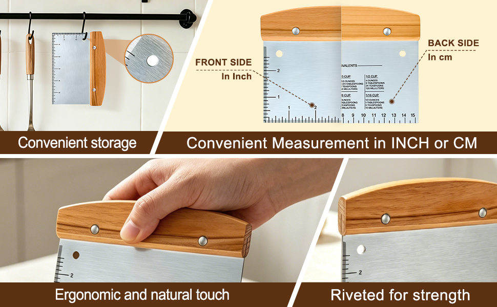 Heat-resistant wood handle, with measurement markings