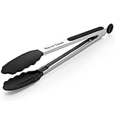 600? Heat Resistant Kitchen Tongs for Cooking with Silicone Tips,Maywe Tanso 12-Inch Stainless St...