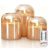Homemory Glass Flameless Candles, Battery Operated Plliar Candles Realistic Flickering, LED Elect...