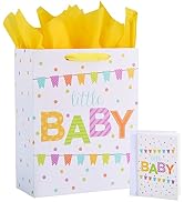 SUNCOLOR Large Gift Bag for Baby Shower with Tissue Paper, White Paper Bag with Colorful Banner D...