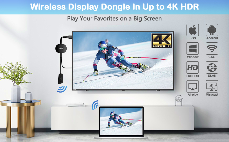 4K wireless display dongle adapter, connect phone to tv,wireless hdmi