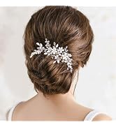 Bride Wedding Hair Comb Pearl Flower Hair Piece Rhinestone Bridal Accessories for Women (Silver)